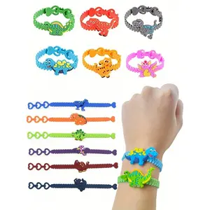 Dinosaur Silicone Bracelets Set, Stackable Bracelet, Random Combination, Perfect for Dinosaur Theme Party, Birthday Decorations, Back-To-School Gifts, Halloween