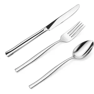 24-Piece Stainless Steel Flatware Cutlery Set, Mirror Polished, Includes Forks Spoons Knives for Home Wedding Restaurant, Dishwasher Safe, Silver