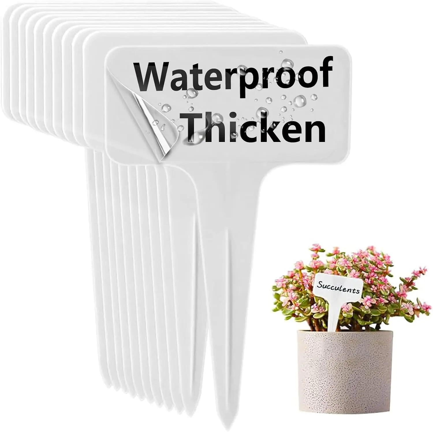 100 PCS White Plastic Plant Tags Thick Gardens Labels T-Type Nursery Markers Re-Usable