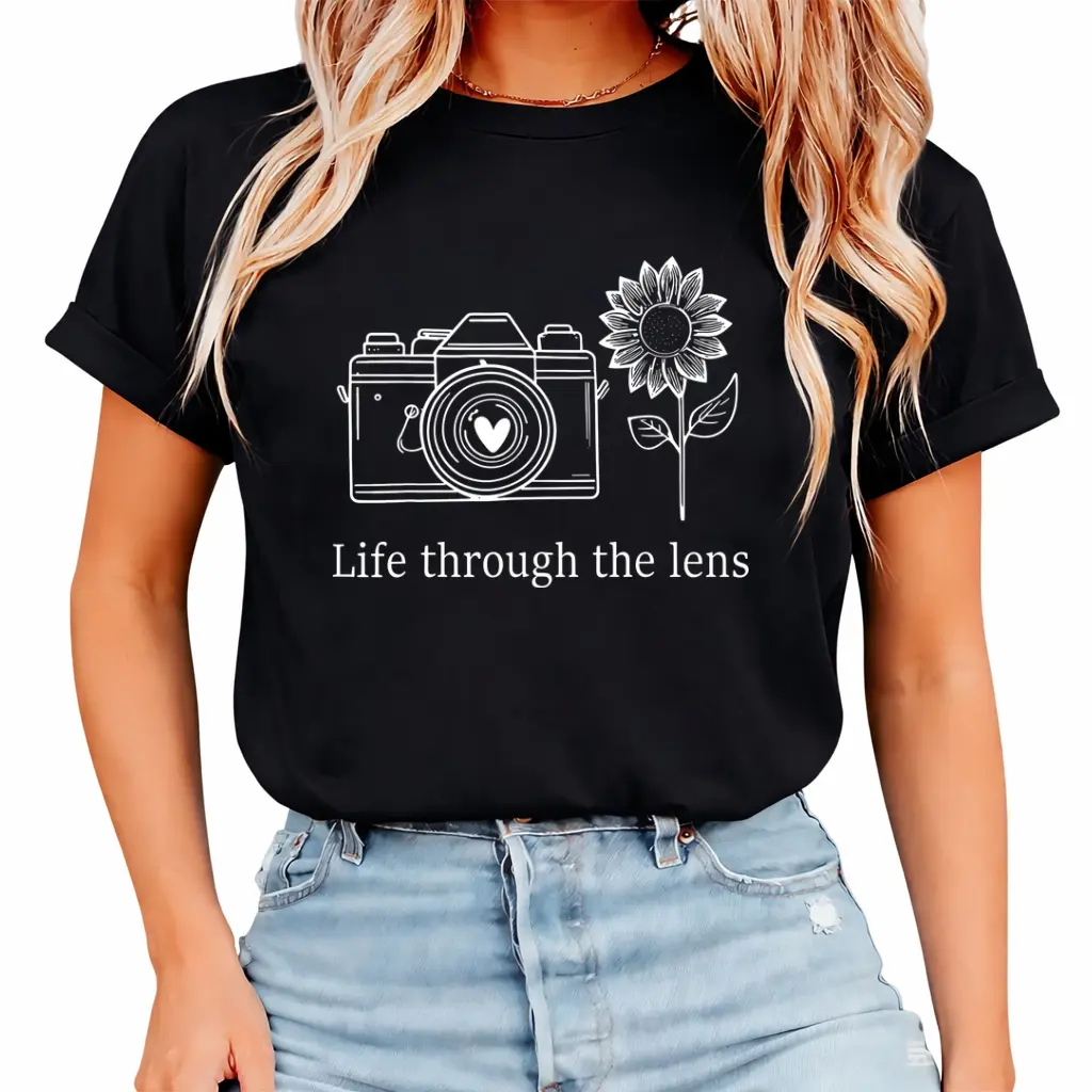 Womens Photographer Life Through Lens Flowers Photography T-Shirt