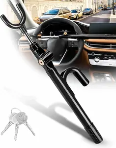 Adjustable Car Steering Wheel Lock Anti-Theft Device - Visible Security Accessory with 3 Keys (Black)