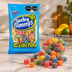 Lucky Gummy's Cubitos - Fruit Flavor Gummy Candy Cubes 1kg Bag of Colorful Delicious Treats
