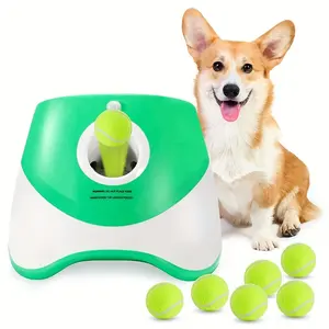 Automatic dog ball launcher with 3 tennis balls 3 adjustable distance settings, dog rechargeable ball retractor, interactive dog toy indoor and outdoor throwing machine is very suitable for small dogs