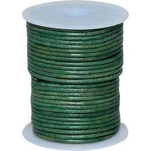 String Cord for Making Necklace, Bracelets and Jewellery, Genuine Cowhide Leather Round Braided String Bolo Tie Cord Rope for Shoe Laces and DIY Crafts (Green, 2mm)