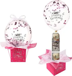 Pull Money Balloon Box for Cash Gift, Funny Happy Birthday Balloon Surprise Set with Balloons Ribbon Balloon Holder Surprising Birthday Money Box Pull Out Gifts for Girlfriend Wife