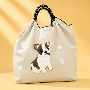 Cute French Bulldog Embroidered Tote Bag | Kawaii Frenchie Purse