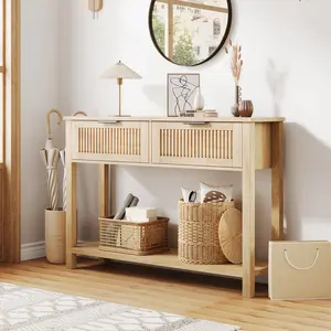 Entryway Console Table with 2 Drawers & 2-Tier Storage Shelf, Versatile Slim Sofa Side Table for Living Room, Hallway, Bedroom & Entrance