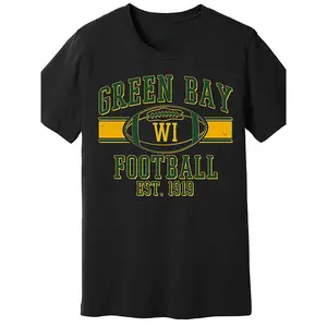 Eid Summer Retro Fashion Cotton T-Shirt, Street Hipster Theme GREEN BAY FOOTBALL Print T-shirt, Men'S Casual and Comfortable Crewneck Loose T-shirt Plus Size, Easter, St. Patrick'S Day, The Perfect Outdoor Activities Large Size T-shirt