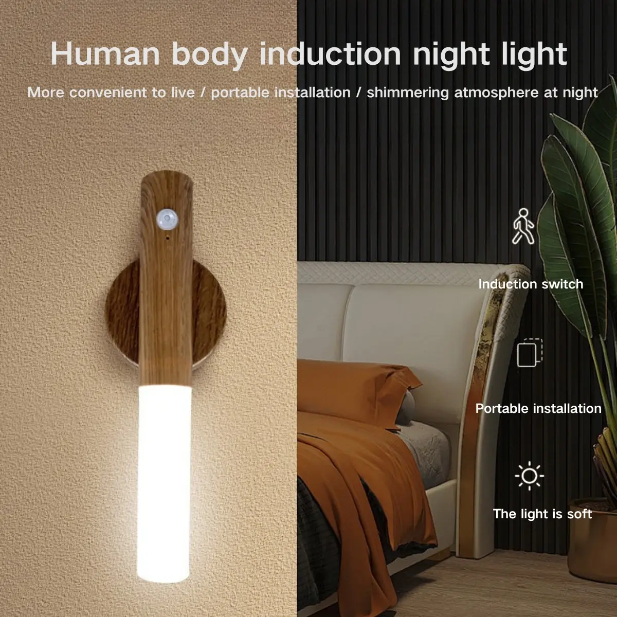 Modern LED Motion Sensor Night Light, USB Rechargeable Portable Design, Three Color Temperatures, Ideal for Hallway Bedroom Closet Desk Stairs, Motion Sensor Lamp, LED Lights Bedroom, USB Powered Lamp