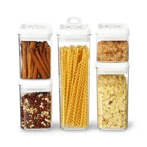 Felli Flip Tite Food Storage Container 5pk Set Airtight Flip Lock Seal Lid 4" REGULAR Size, Acrylic Stackable Kitchen Canister Pantry Cupboard Counter Organizer, Ideal for Spice Pasta Spaghetti Coffee Bean Snack, Housewarming Bridal Shower Gift for Women
