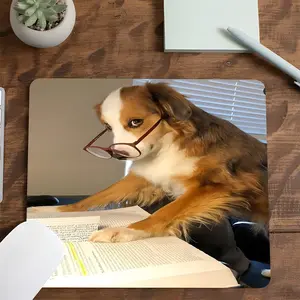 Funny Studious Dog Reading Book Gaming Mouse Pad,Cute Pet Design,Eye-Catching Desktop Decorative Protective Pad, Rubber Anti-slip Lockedge Work Pad, Small Size Suitable for Laptop, Desktop Computer Games, Work, Daily Use, Desktop Accessory