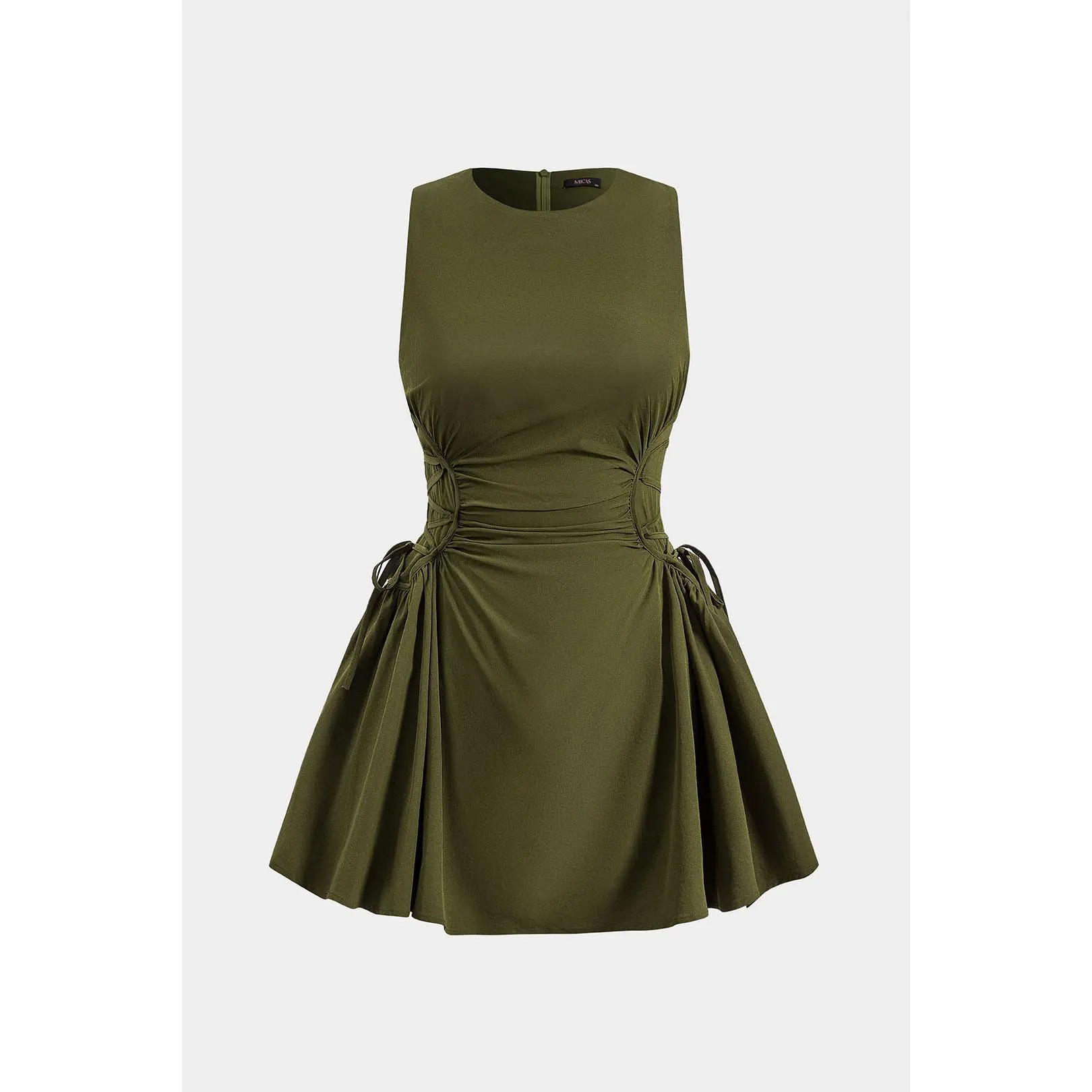 Women's Fitted Casual Ruched, Strappy, Zipper-Closure Sleeveless Mini Dress