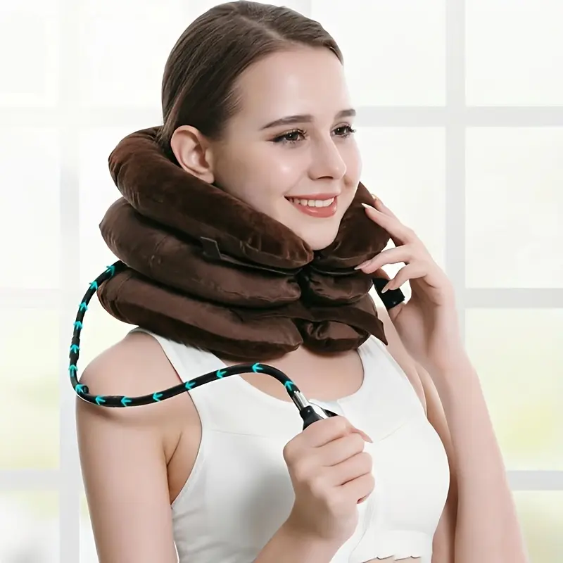 1Pcs/2Pcs Inflatable Neck Traction Pillow 3-Layer U Shape Design, Soft Cervical Neck Support Pillow for Pain Relief & Relaxation, Adjustable Air Pump Neck Stretcher, Lightweight Portable Travel Pillow for Home Office Car Use, Perfect Gift for Everyone