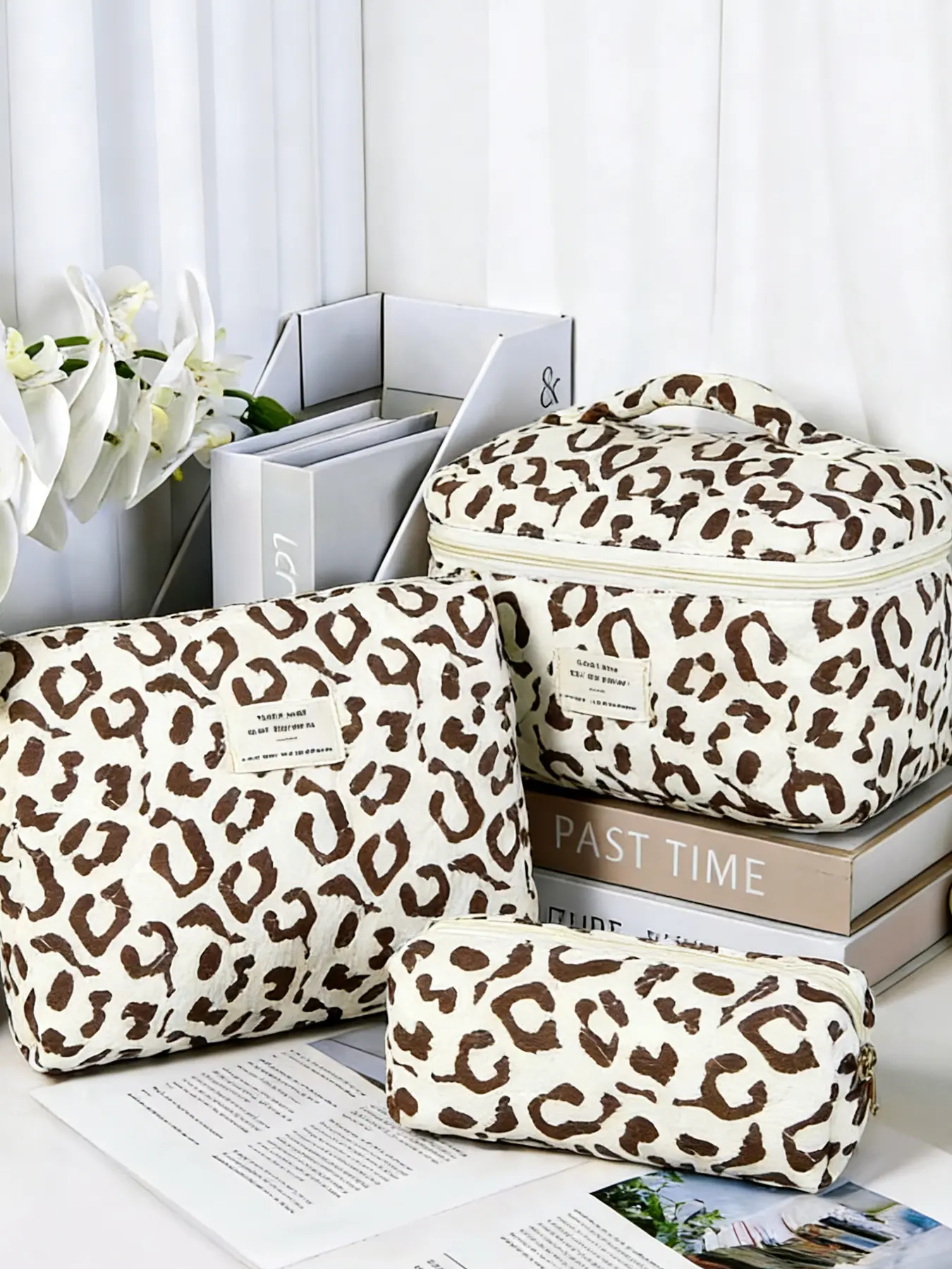 Holiday Haul Leopard Print Makeup Bag Set, 3Counts/set Large Capacity Cosmetic StorageBag, Zipper Makeup Organizer Pouch for Travel,Outing, Cosmetics Organizer