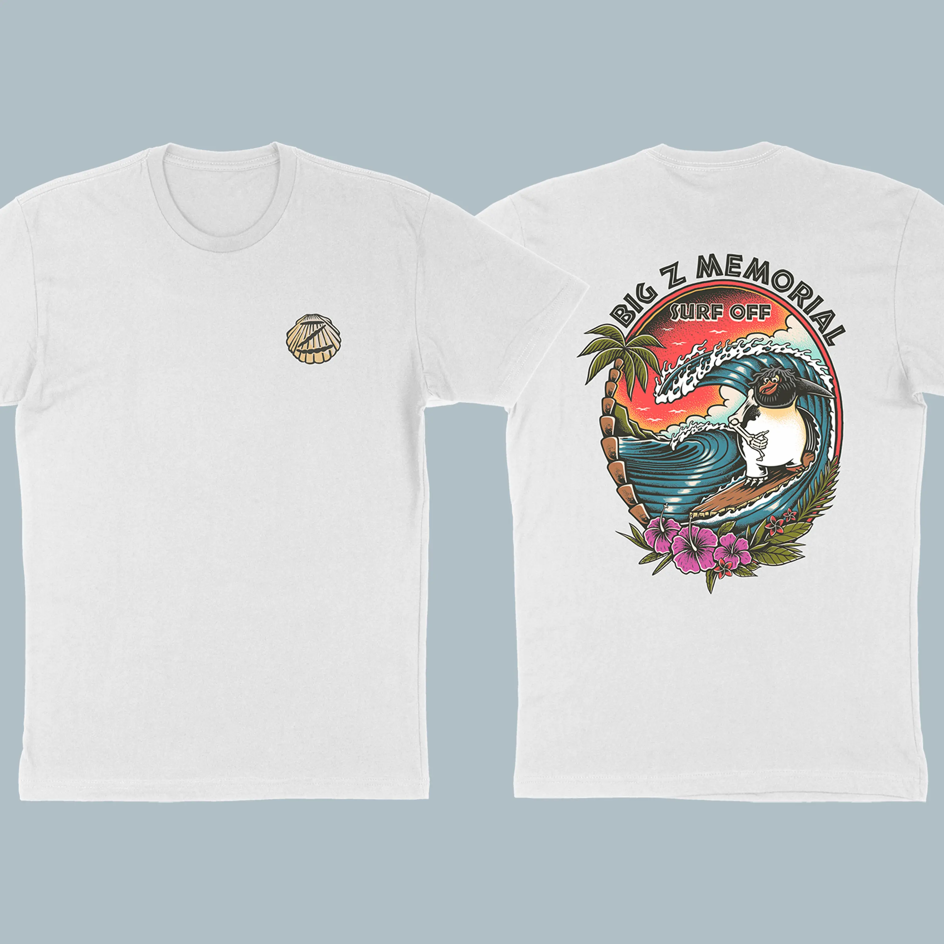 [2] [Humorous Tshirt Men] Big Z T-Shirt – Retro Hawaiian Penguin Design, Surf's Up Movie Fans Tee, Tropical Summer Vibes, Unisex Casual Cotton Top, Fun Cartoon Graphic Shirt, Oversized Streetwear, Trendy Vacation Outfit, Gift Idea For Men Women Teens