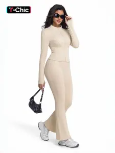 Women's High Waist Yoga Set, Stand Collar Full Zip Jacket & Wide Leg Pants, Soft Comfortable Workout Running Outfits Gym Training Running Cycling Hiking Golf Tennis Yoga Bottoms, Workout Sets, Yoga Clothes Set, Yoga Wear