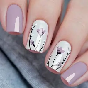 Lilac Floral Press-On Nails | CurvLife Nail | 24pcs Short Oval Fake Nails | Glossy Finish with Soft Lilac Flower Accents | Easy to Apply, Comfortable Fit & Long-Lasting Hold | Perfect for Daily Looks , Office Wear & Graceful Special Occasions