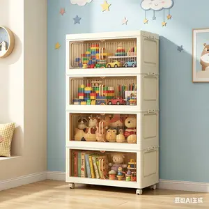 5 Tier Folding Storage Containers with Wheels Stackable Collapsible Plastic Bins Durable Organizer for Kitchen Pantry and Closet 95cm x 24cm x 50cm