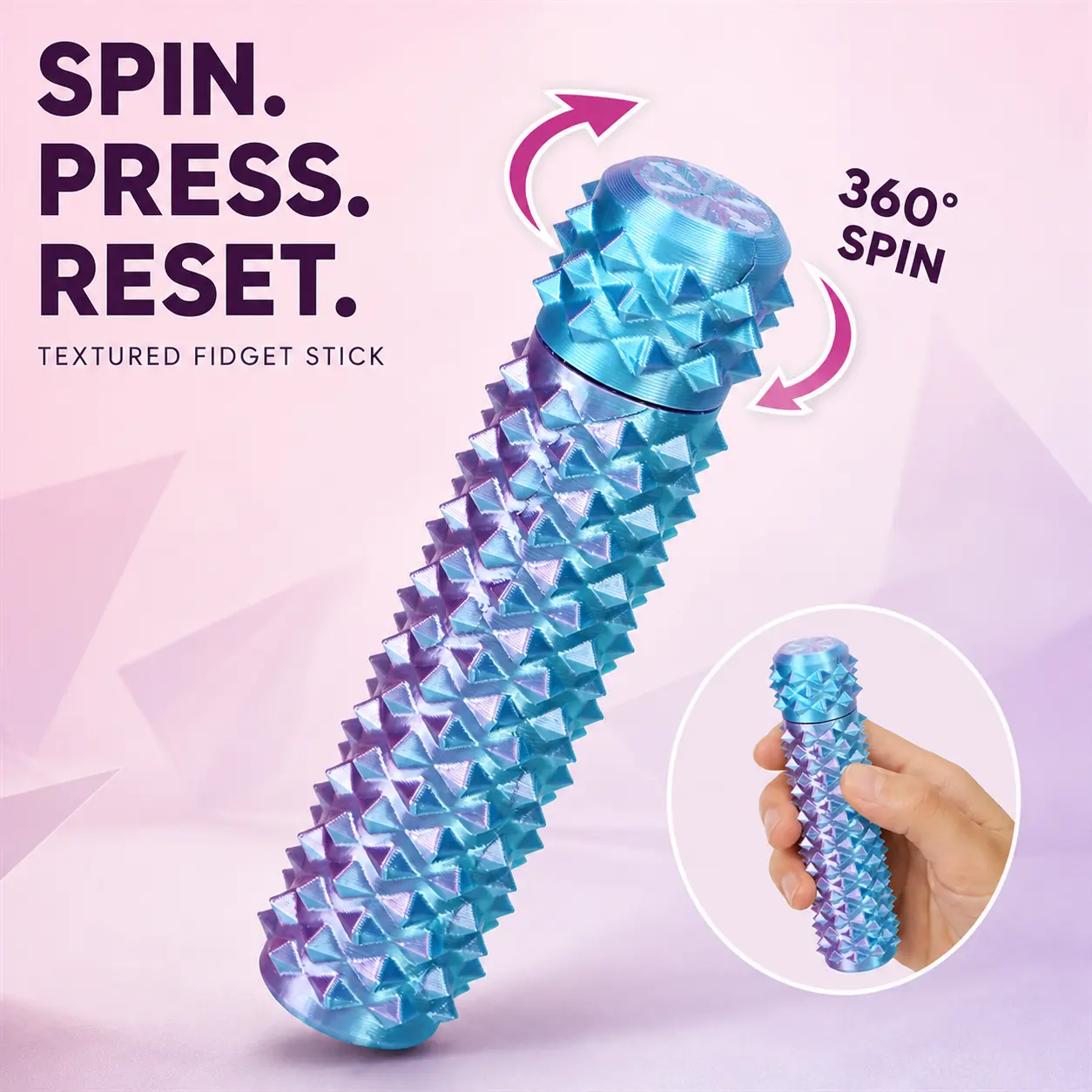 Unisex 3D Printed Spiky Fidget Stick - Anxiety Relief Products, Tactile Sensory Toy with Grip, Spin Top, Hard Texture, Squeeze Function, Portable Stress Relief Accessory for Work, Study, Novelty Gift for Teens, Toys