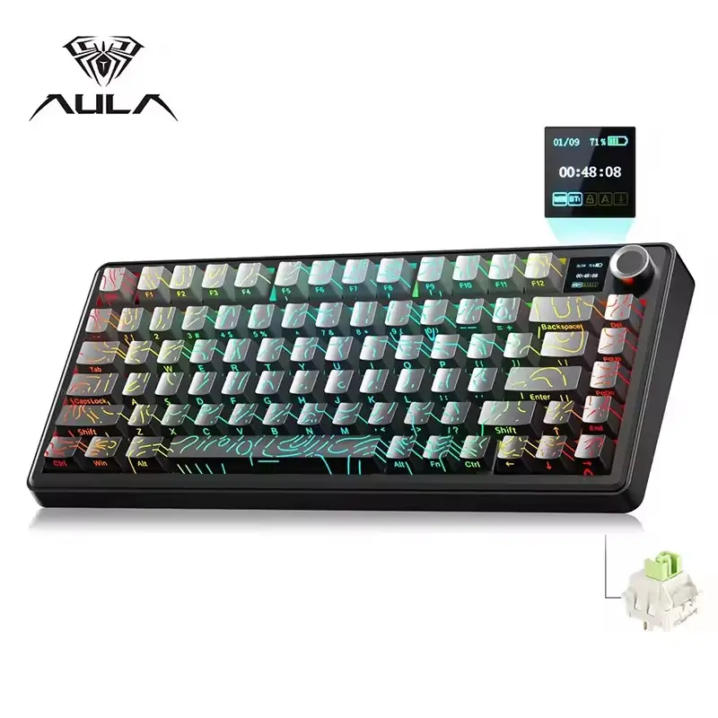 Aula F75 MAX Wireless Mechanical Gaming Keyboard - 75% Layout Gasket Keyboard with TFT Screen, Knob, Hot Swappable, RGB Backlit, Lighted for PC/Mac/Linux, Rgb Keyboard, Lighted Mechanical Keyboard,back to school,back to school haul
