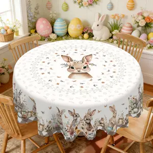 BLIOWL "Easter Decor Tablecloth (60'' Round/60x86'' Rect) - Adorable Rabbit Print for Brunch, Family Meals & Seasonal Home/Party Tables"