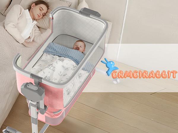 Electric Baby Bassinet with 6 Height Adjustments & 4 Lullabies, Stable Horizontal Swing, Bedside Sleeper, 3 Modes, Built-in Music, Bluetooth 5.0, 360° Rotating Wheels
