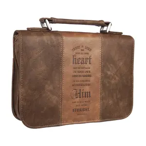 Trust In The Lord Two-Tone Brown Classic Faux Leather Bible Cover - Proverbs 3:5 (Large) Zip