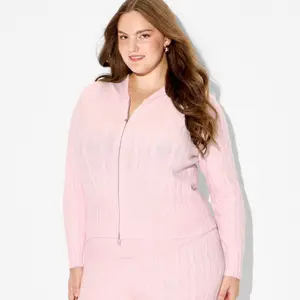 Women's Cable Zip Hoodie Cardigan - Wild Fable Light Pink XXL
