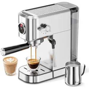 20Bar Espresso Machine, Compact Espresso Maker with Milk Frother, Stainless Steel Coffee Machine for Cappuccino&Latte, 42oz Water , Visible  Gauge, &Office,