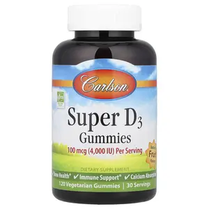 Carlson Super D3 Gummies,  Natural Fruit, 120 Vegetarian Gummies (25 mcg (1,000 IU) per Gummy)