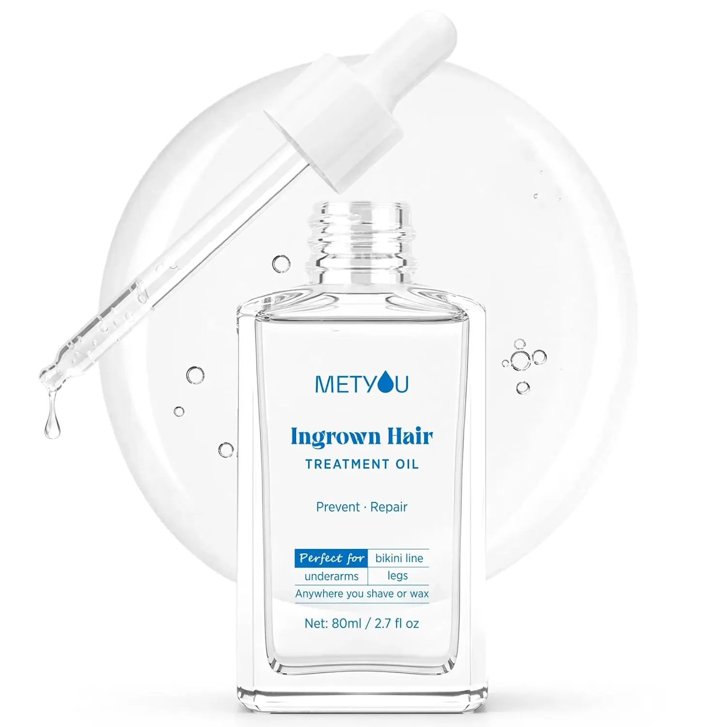Metyou Ingrown Hair Treatment Oil for Bikini Area: V Soothes Redness & Prevents Razor Bumps - After Shave Treatment Oil for Bikini Area, Legs, Underarm and Arm - 80ML