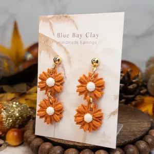 Blue Bay Clay Handmade Clay Fall Orange Mum Earrings Double Design Nickel-Free Polymer Clay Earrings for Fall & Halloween