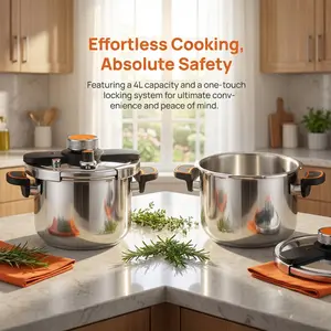 Stainless Steel Pressure Cooker 3.63Qt | One-Click Open Lid | 6-Layer Safety Lock | No Aluminum | Fast Cooking Pot