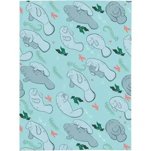 Manatees Throw Blanket for Couch Sofa Plush Fleece Bed Blanket Lightweight Comfy Flannel Blankets Ultra-Soft Warm Blanket Throw for Home Camping Travel Gifts 60"x50", Printed on One Side with a Plain White Back, Halloween Thanksgiving Christmas Gift