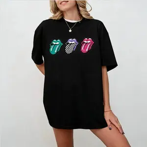 Checkered Rock Tongues, Retro Lips, Concert Tee, Classic Rock, Tshirt, Women's  Tshirt