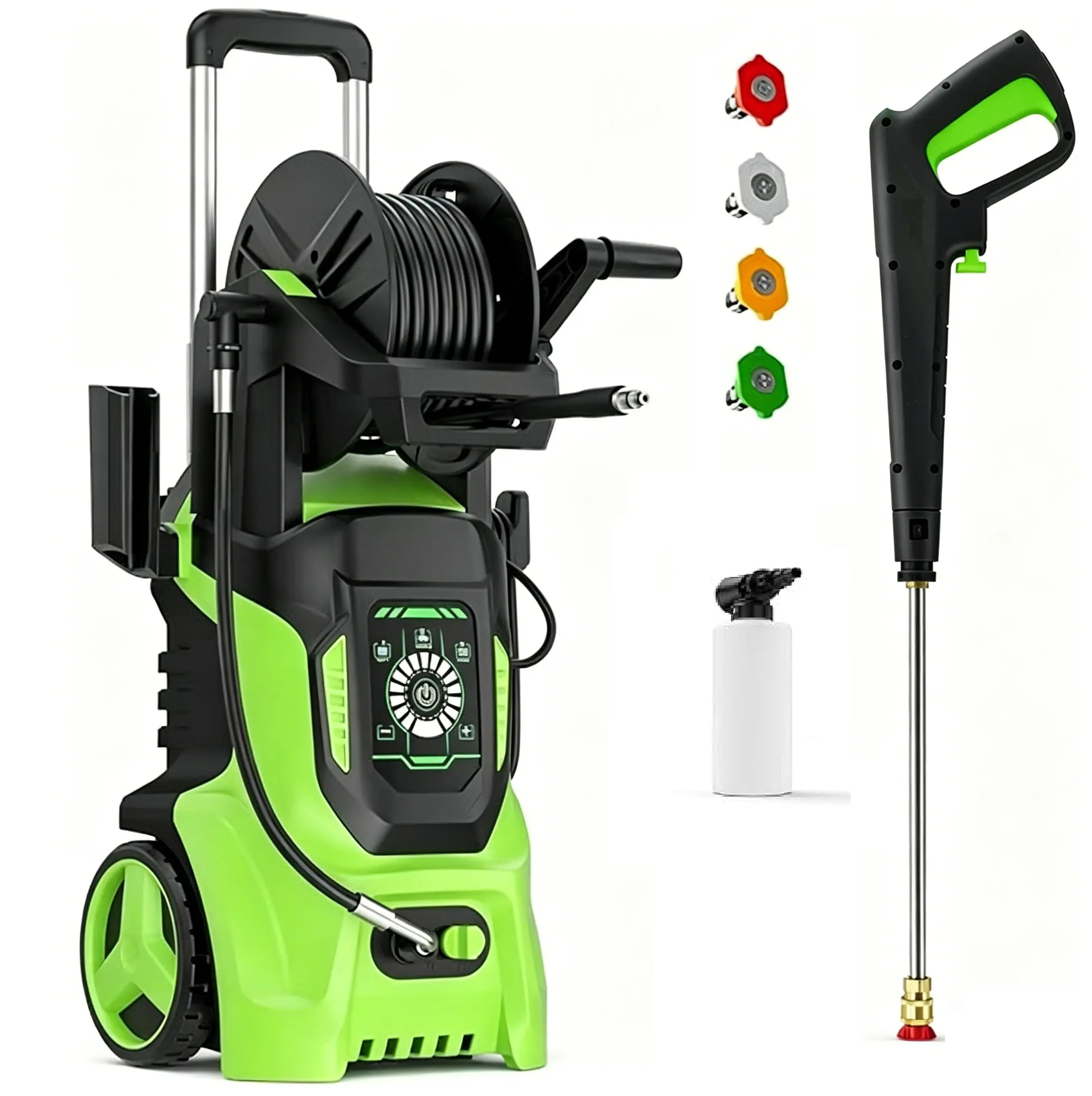 Washer with Smart Control and 15 Levels of Adjustment, 4500PSI MAX 3.8GPM Pressure Washer, Foam Sprayer, Multiple Spray Nozzles for Motorcycle, Deck, Yard, Stair, Wall, Sidewalk, Pool, Boat cleaning