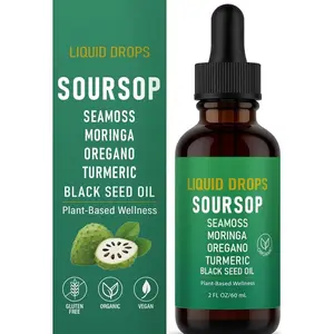 wuliao 10 in 1 Soursop Natural Drops, Soursop Bitters Liquid Drops with Sea Moss, Moringa, Turmeric, Black Seed Oil, Oregano | Vegan, Non-GMO | 2 Fl Oz (1)