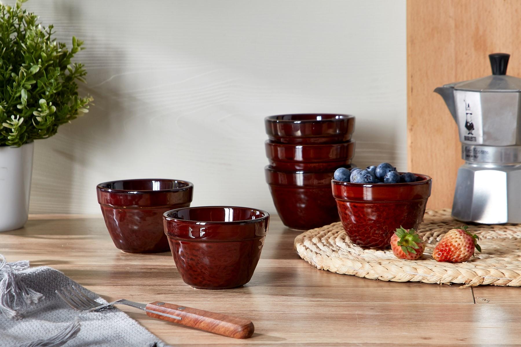 Ceramic Bowls Set of 6-6.8 OZ Small Bowl Set, Farmhouse Vintage Red Bowls 3.5 Inches Ramekins Bowl for Salad Dessert Yogurt Dipping Ice Cream Fruit Rice- Microwave Dishwasher Safe Retro Red