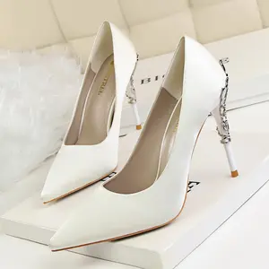 Korean Fashion Metal Heel Women's Shoes Stiletto Heel Shallow Mouth Pointed Toe Satin Skinny Shoes Shoes Ladies