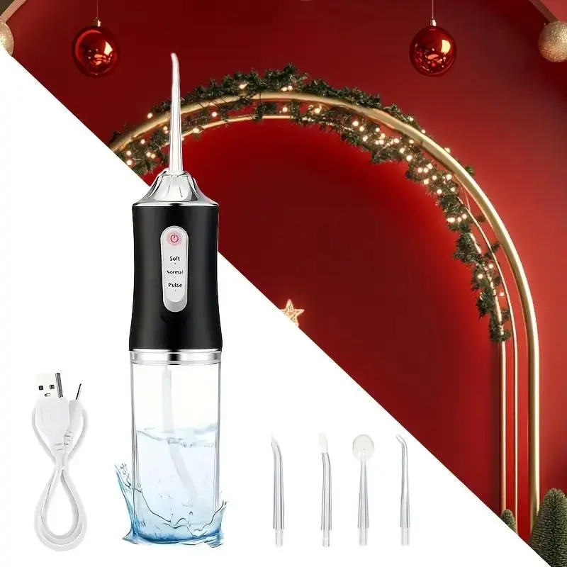 New Rechargeable Electric Plaque Cleaner & Water Flosser with 4 Nozzles - Portable Oral Irrigator (2.48 x 2.48 x 8.66 inches, Batteries: Yes) for Daily Oral Care, Suitable for Adults