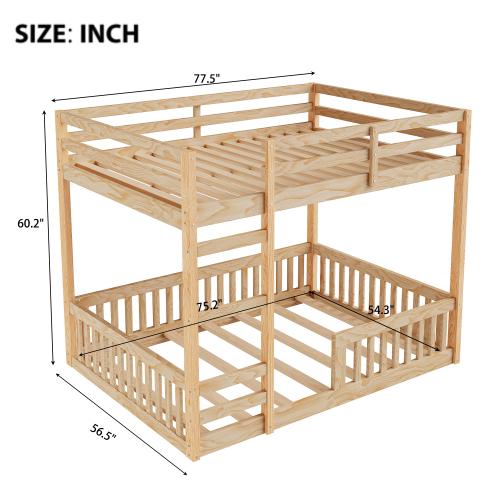 【Bellemave】Full over Full Wood Bunk Bed with Ladder and Guardrails, Natural(Expected Arrival Time: 7.3)