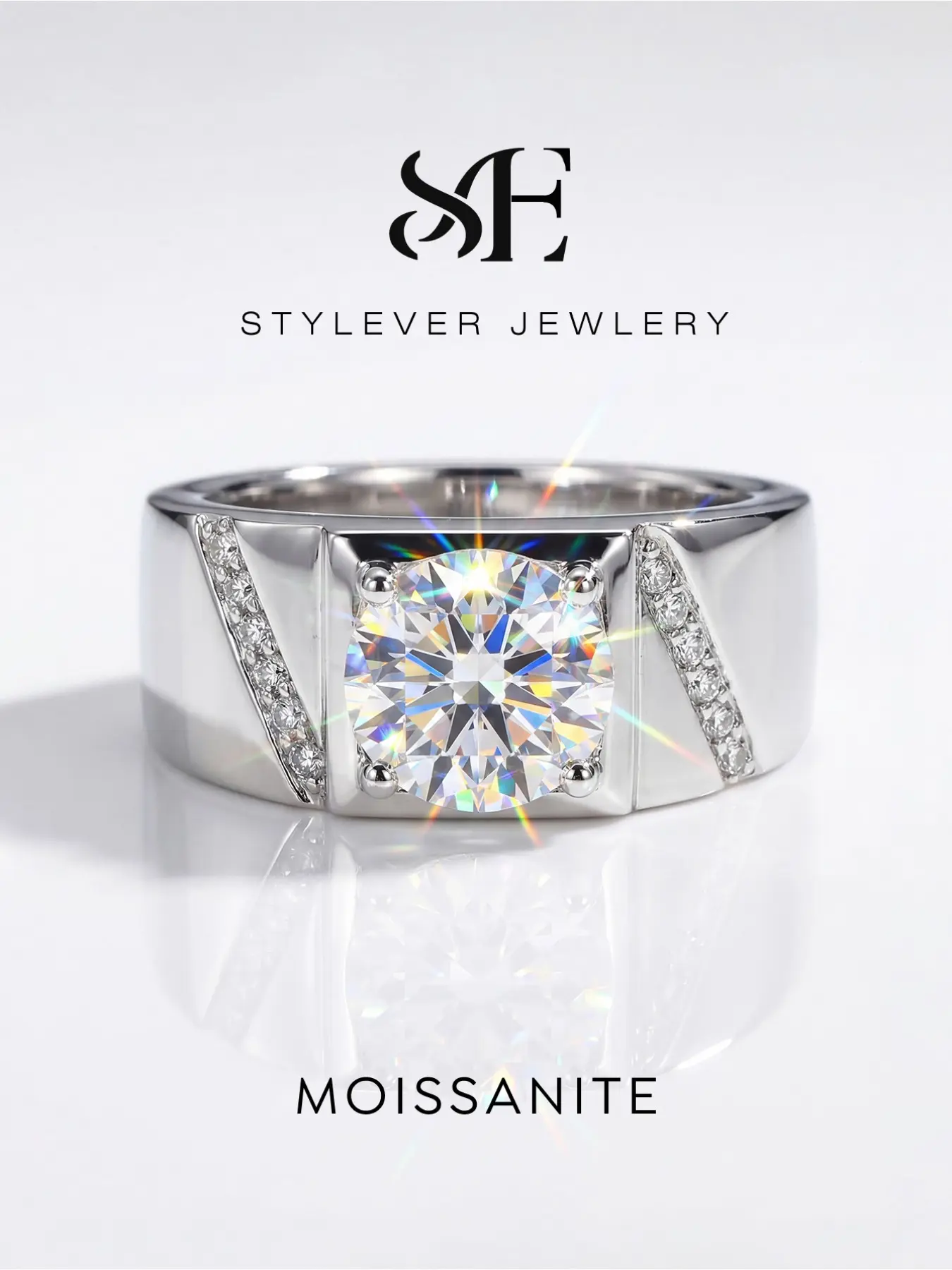 1 Pc Simple Copper Men's Moissanite Solitaire Ring with 1.0ct Synthetic Moissanite for Men Fine Jewelry Elegant Everyday Ring