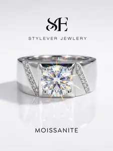 1 Pc Simple Copper Men's Moissanite Solitaire Ring with 1.0ct Synthetic Moissanite for Men Fine Jewelry