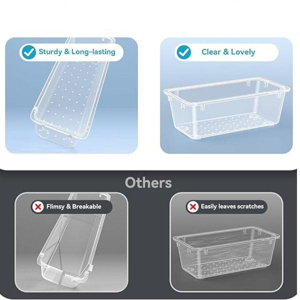 12‑Piece Drawer Organizer Set Clear Plastic Storage Trays for Makeup Desk & Bathroom 4 Sizes Modular Dividers for Vanity Office Supplies Jewelry Tools & Gadgets