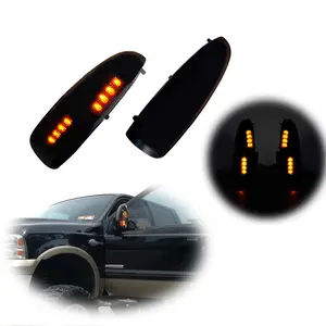 2pcs Smoked Lens Amber LED Side Mirror lamps Light For 2003 2004 2005 2006 2007 Ford F250 F350 SuperDuty, Replace OEM 5C3Z17682EAA, 5C3Z17683EAA, FO1320268, FO1321268