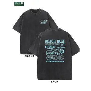 BEACH BUM Washed cotton T-shirt, streetwear, aesthetic graphics, casual T-shirt, men's unisex tiktok shop deals