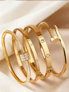 4 simple and stylish stainless steel bracelets, Elegant Jewelry Bracelet, Exquisite Bracelet, Bangle Bracelet, versatile accessories for daily travel, suitable for all seasons, perfect gifts for family and friends