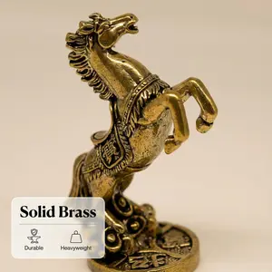 Vintage Solid Brass Horse Figurine, Weathered Metal Finish, Home Office Decor Craft, Retro Style Ornament, Unique Gift Idea