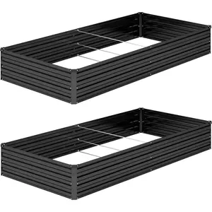 2 count 8x4x1FT Galvanized Raised Garden Bed Kit,Vegetable Boxes-Rectangle Metal Flower Box,Large Planter Raised Beds Outdoor Garden for Planting,Fruit,-Black