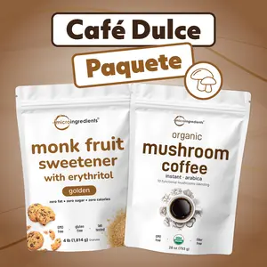 Paquete de Café Dulce: Café de Setas Instantáneo 28oz + Endulzante Dorado de Fruta del Monje con Eritritol 4LB Paquete de Café Dulce: Café de Setas Instantáneo 28oz + Endulzante Dorado de Fruta del Monje con Eritritol 4LB